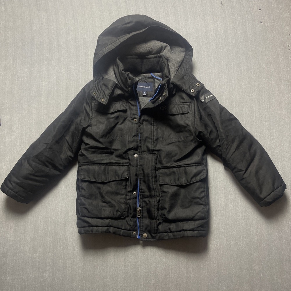 Calvin Klein Jeans Black Puffer Jacket with grey Fleece Lining Size 7